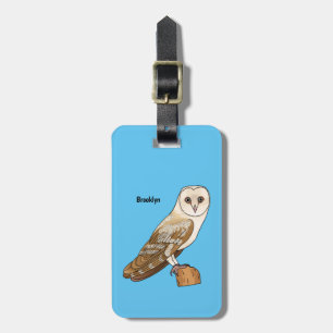 Barn owl bird cartoon illustration luggage tag