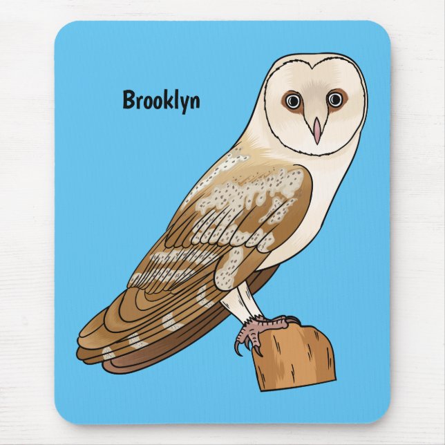 Barn owl bird cartoon illustration mouse mat (Front)