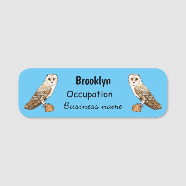 Barn owl bird cartoon illustration name tag (Front)
