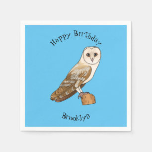 Barn owl bird cartoon illustration napkin
