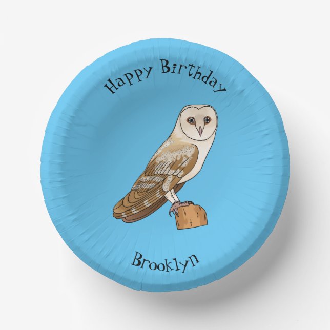 Barn owl bird cartoon illustration  paper plate (Front)