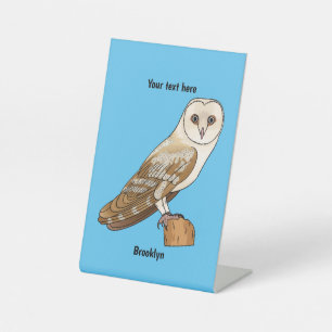 Barn owl bird cartoon illustration pedestal sign