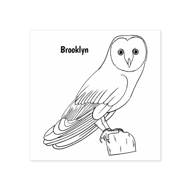 Barn owl bird cartoon illustration rubber stamp (Imprint)