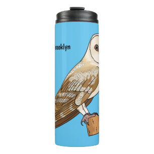 Barn owl bird cartoon illustration  thermal tumbler
