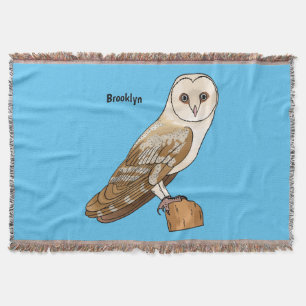 Barn owl bird cartoon illustration throw blanket
