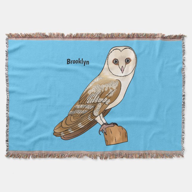 Barn owl bird cartoon illustration throw blanket (Front)