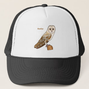 Barn owl bird cartoon illustration  trucker hat