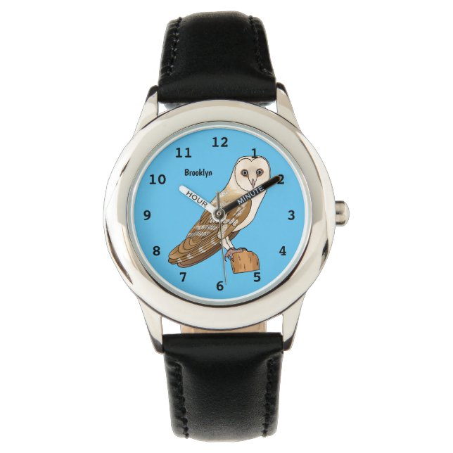 Barn owl bird cartoon illustration watch (Front)