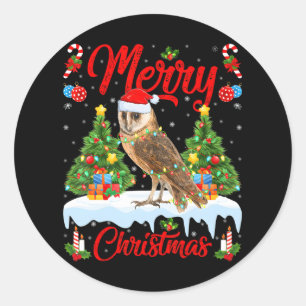 Barn Owl Bird Lights Xmas Tree Santa Barn Owl Classic Round Sticker
