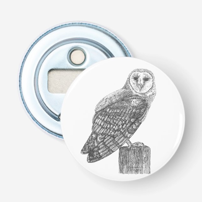 Barn Owl Button Bottle Opener (Front)