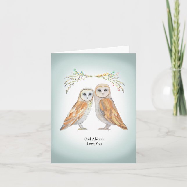 Barn Owl Couple Wedding Anniversary Cute Owls Card (Front)