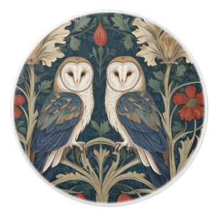 Barn Owl Couple William Morris style two owls Ceramic Knob