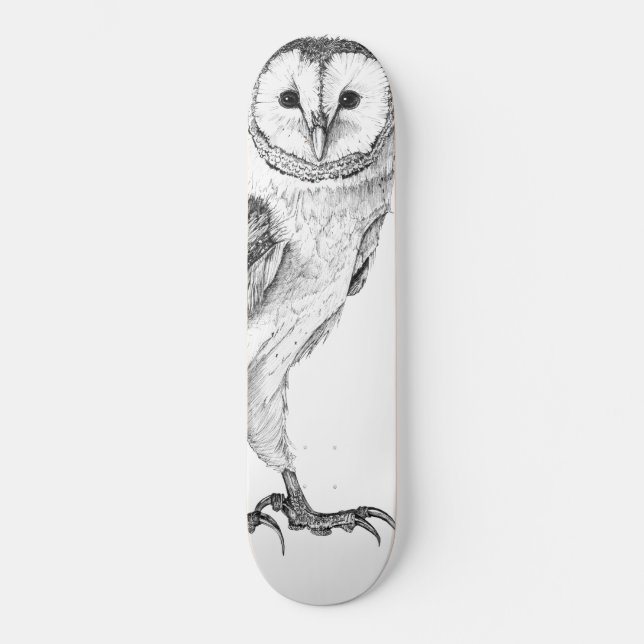 Barn Owl - Drawing In Black Pen Skateboard (Front)