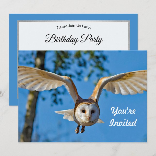 Barn Owl Flight Photo Birthday Invitation (Front/Back)