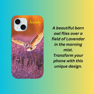 Barn owl flying over a Lavender meadow iPhone 15 Case