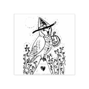 BARN OWL FOLK ART, HALLOWEEN RUBBER STAMP