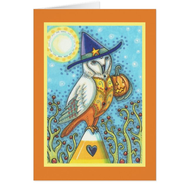 BARN OWL FOLK HALLOWEEN GREETING CARD Blank (Front)