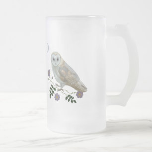 Barn Owl Frosted Glass Beer Mug