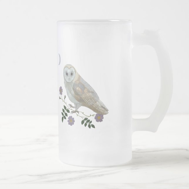 Barn Owl Frosted Glass Beer Mug (Right)
