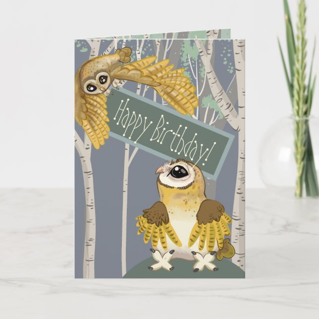 Barn Owl Happy Birthday! Card (Front)