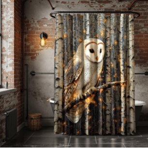 Barn Owl in Birch Trees   Shower Curtain