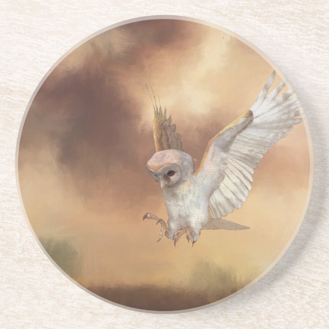 Barn Owl in Flight Digital Painting Coaster (Front)