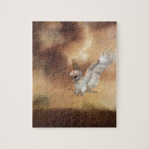 Barn Owl in Flight Digital Painting Jigsaw Puzzle