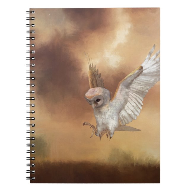 Barn Owl in Flight Digital Painting Notebook (Front)