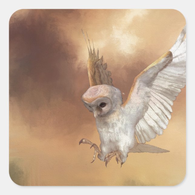 Barn Owl in Flight Digital Painting Square Sticker (Front)