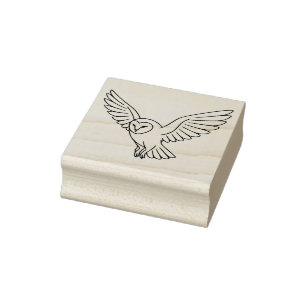 Barn Owl in Flight Line Art Rubber Stamp