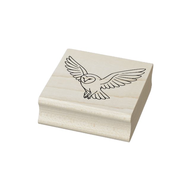 Barn Owl in Flight Line Art Rubber Stamp (Stamp)