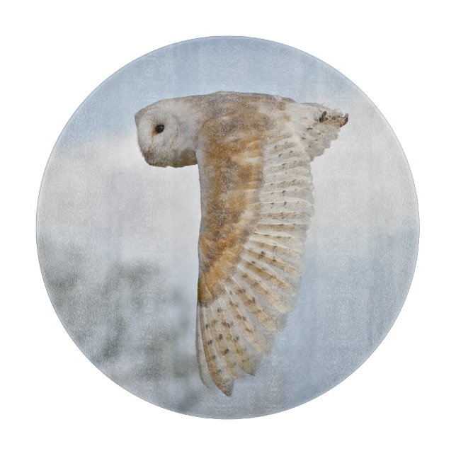 Barn Owl in Flight Round Cutting Board (Front)