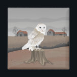 Barn Owl Magnet<br><div class="desc">Colourful artwork of a barn owl in the English countryside,  with old barns in the background.  Perfect for anyone who loves folk art.</div>