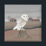 Barn Owl Magnet<br><div class="desc">Colourful artwork of a barn owl in the English countryside,  with old barns in the background.  Perfect for anyone who loves folk art.</div>