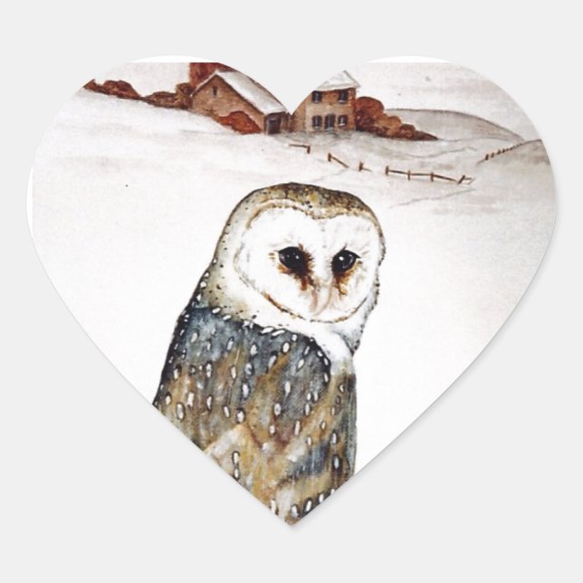 Barn Owl on the hunt Heart Sticker (Front)