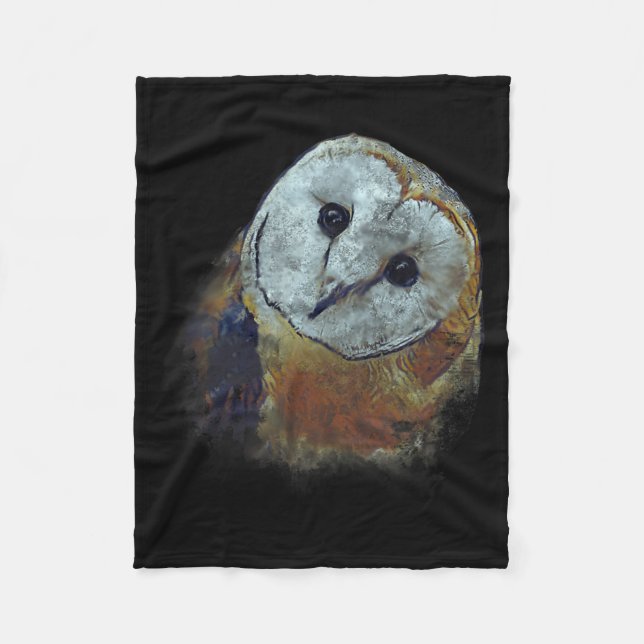 Barn Owl Painting Owl Art  Fleece Blanket (Front)
