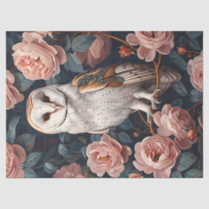 Barn Owl Perched Among Pink Roses Decoupage Tissue Paper