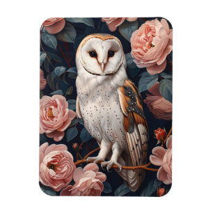 Barn Owl Perched Among Pink Roses Flexible Magnet