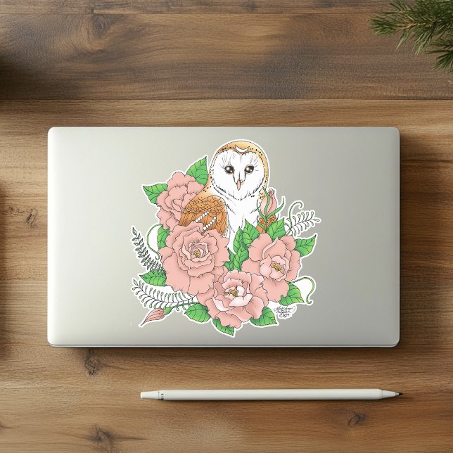 Barn Owl Pink Flowers Blue (Creator Uploaded)