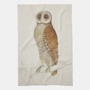 Barn owl rustic vintage nature illustration tea towel