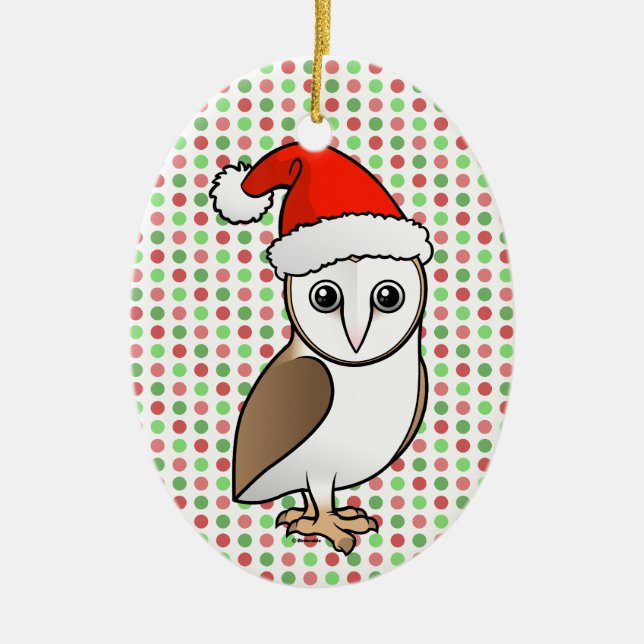 Barn Owl Santa Ceramic Tree Decoration (Front)