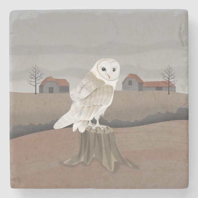 Barn Owl Stone Coaster (Front)