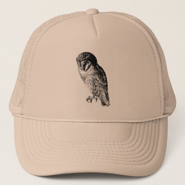 Barn Owl Vintage Wood Engraving Trucker Hat (Front)