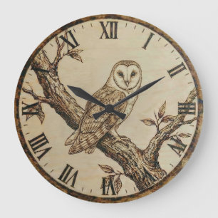 Barn Owl Wall Clock – Rustic Wood Decor