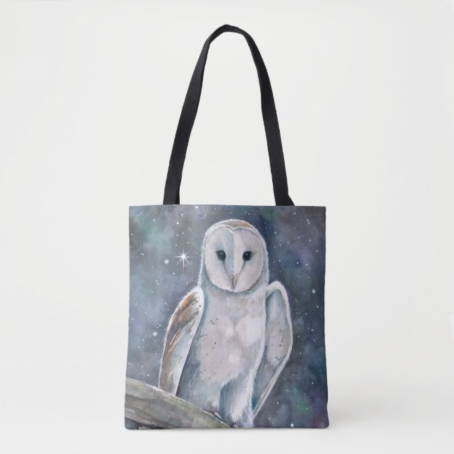Barn Owl Watercolor Art Tote Bag (Front)