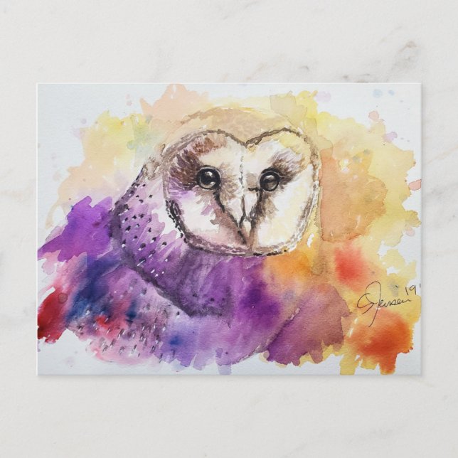 Barn Owl watercolor postcard (Front)