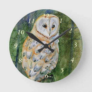 Barn owl watercolor round clock