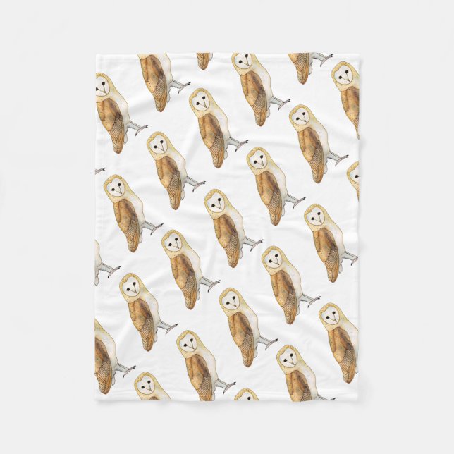 Barn Owl watercolour Fleece Blanket (Front)