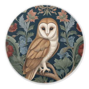 Barn Owl William Morris style Right facing Floral Ceramic Knob