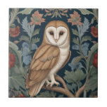 Barn Owl William Morris style Right facing Floral Tile<br><div class="desc">"elegant classic art nouveau",  "flowery brown barn owl Bird",  "sage green nocturnal animals",  "british william morris ceramic tile",  "leafy dark navy blue",  "stylish rustic red leaves",  "right facing vintage rustic birds",  "garden woodland animal",  "nature floral flower botanical",  "leaf flowers traditional antique"</div>